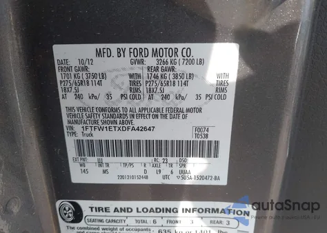 2013 Ford F150 Supercrew z USA, uszkodzony, nr VIN 1FTFW1ETXDFA42647